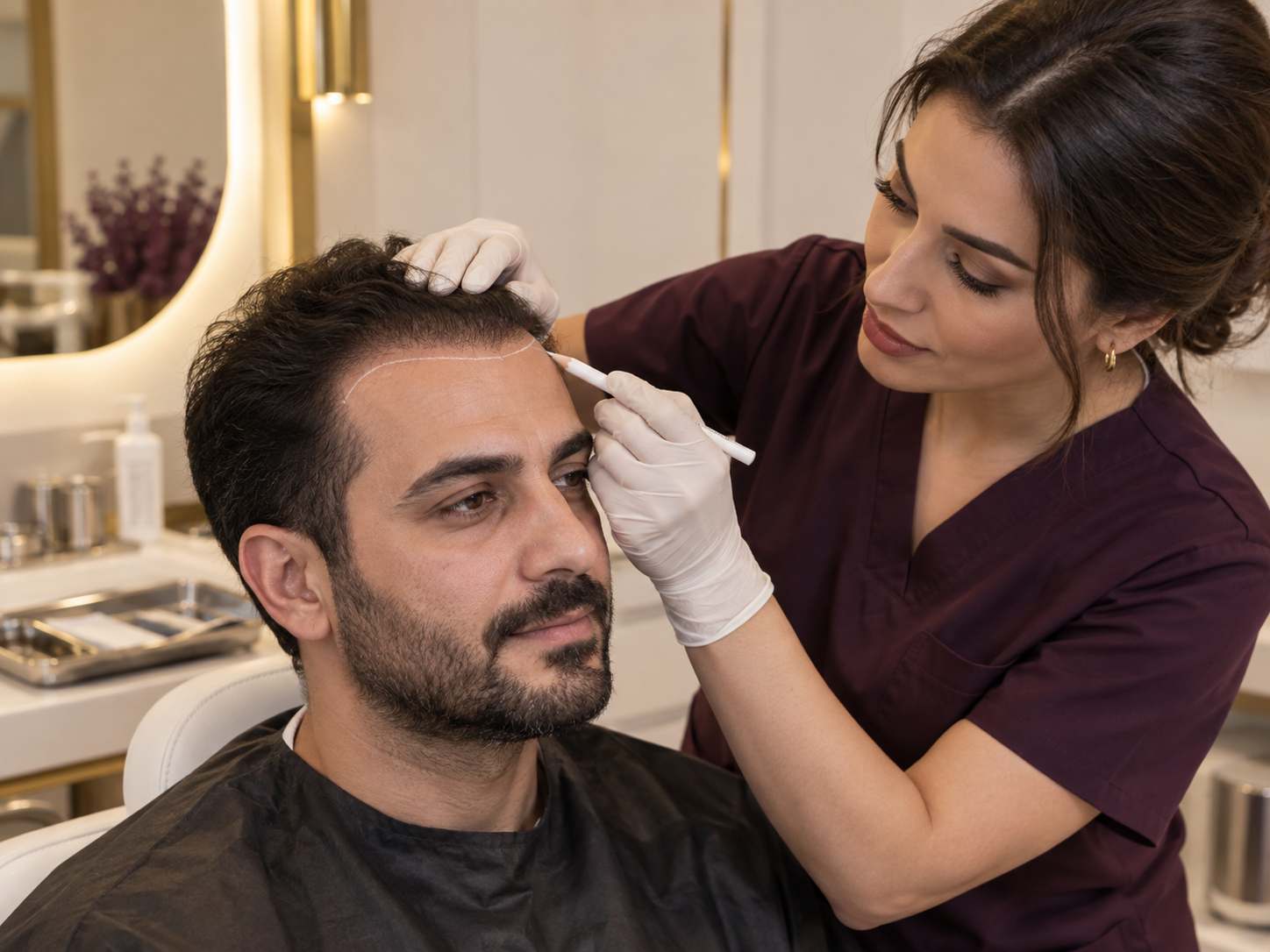 Hairline design and patient preparation